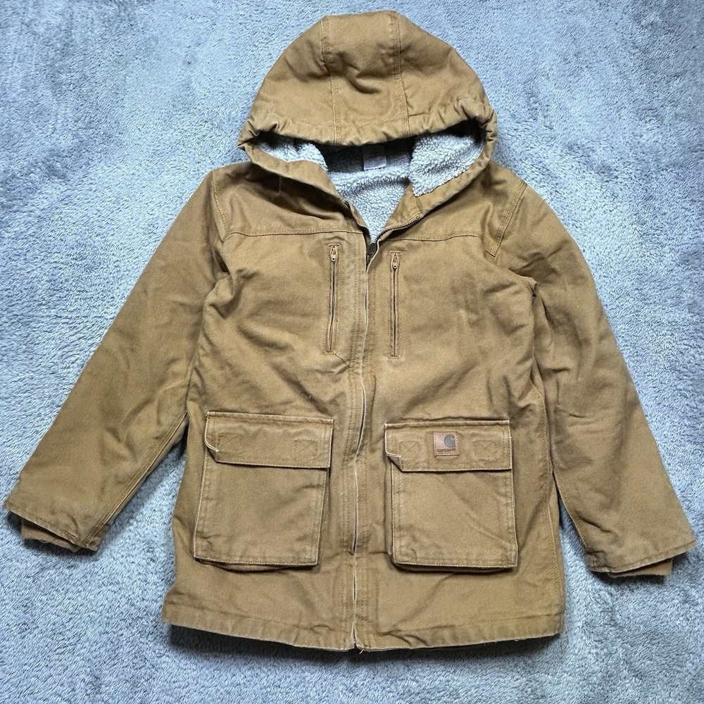 Carhartt Jacket Youth L 14/16 Jackson Sherpa-Lined Cordura Duck Canvas Hooded‎